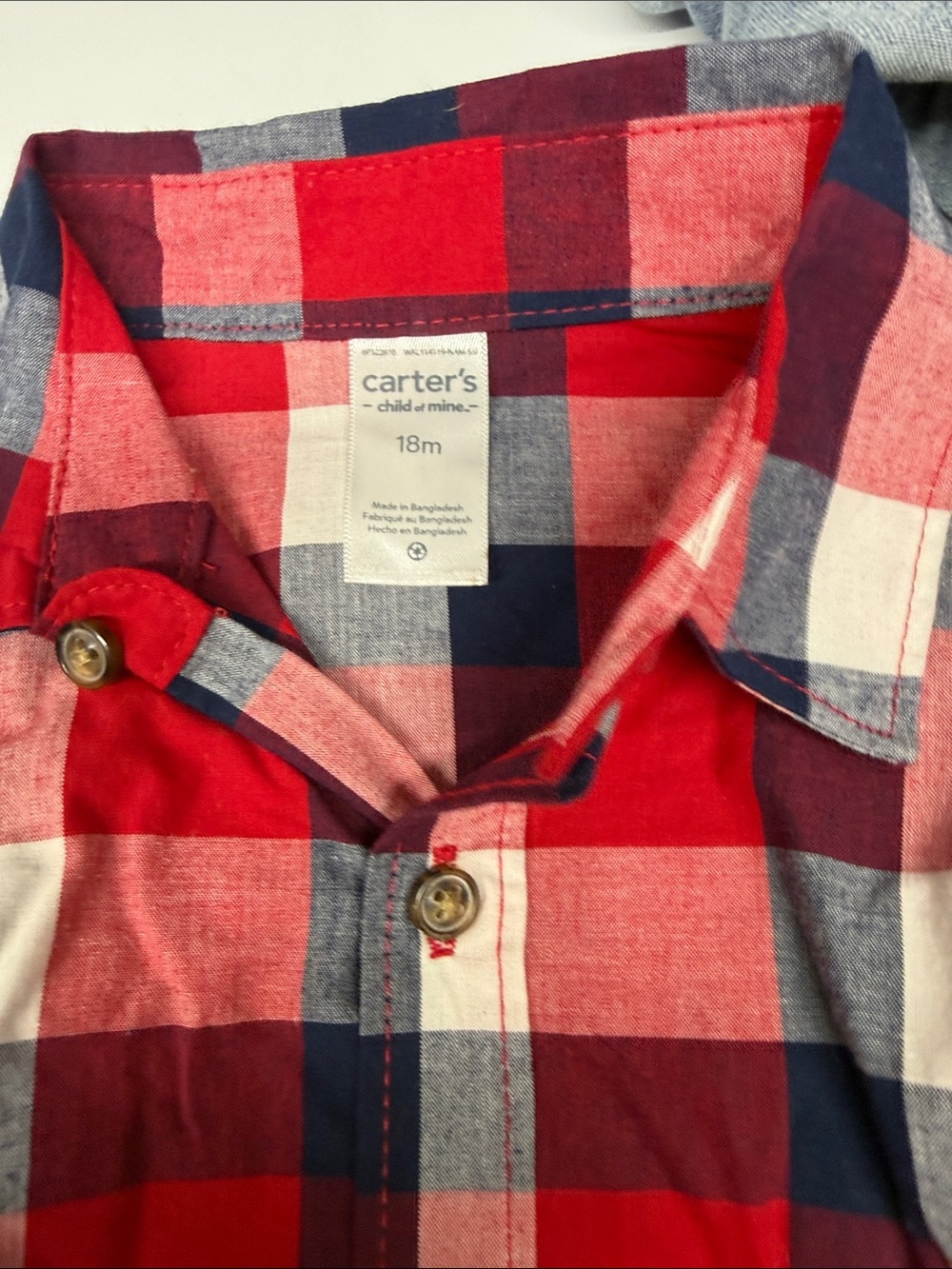 Carter's Red Navy White Plaid Button-Down Shirt